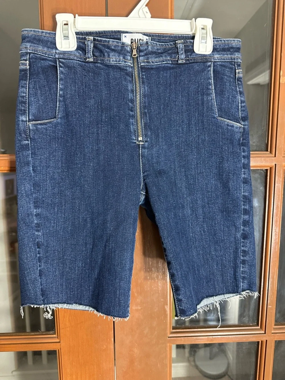 NWOT PAIGE Indigo Denim Bermuda Shorts with Front Zip